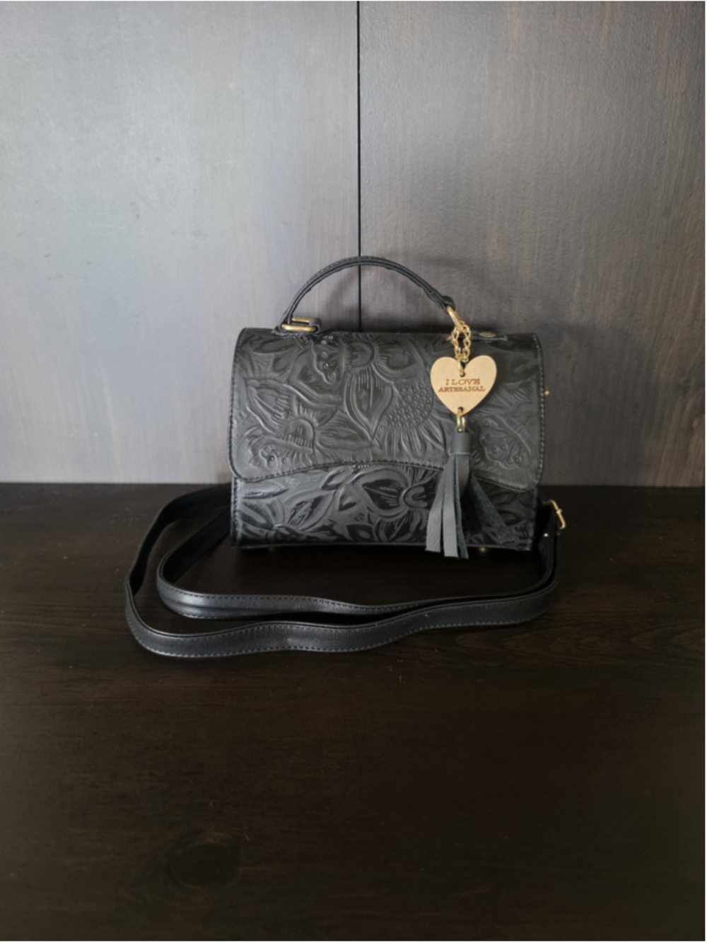 Black Sunflower Embossed Tooled Artisan Leather Crossbody Bag Purse Bolsa Piel - Picture 15 of 16